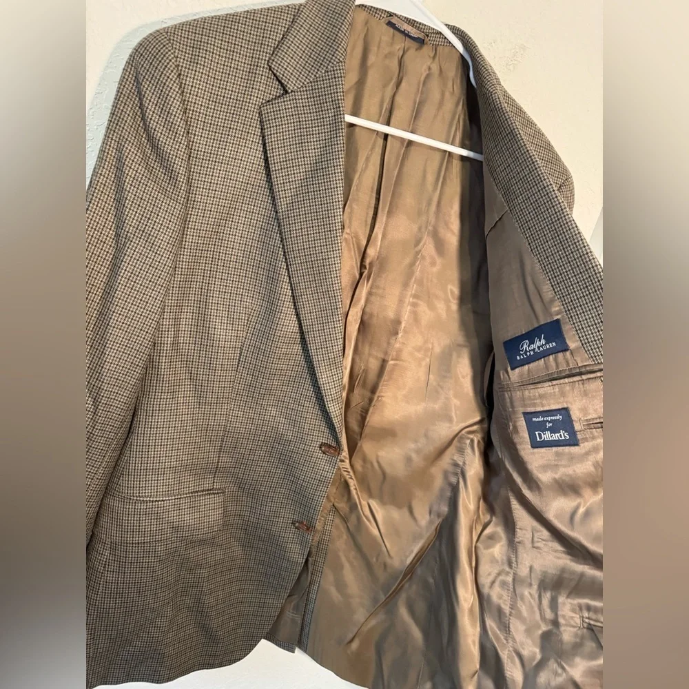 Ralph Ralph Lauren Wool Silk Blazer Mens 40R Brown Houndstooth Fall Jacket